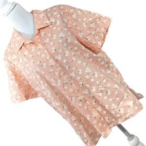 Denim&Co Peach Floral Short-Sleeve Button Front Blouse